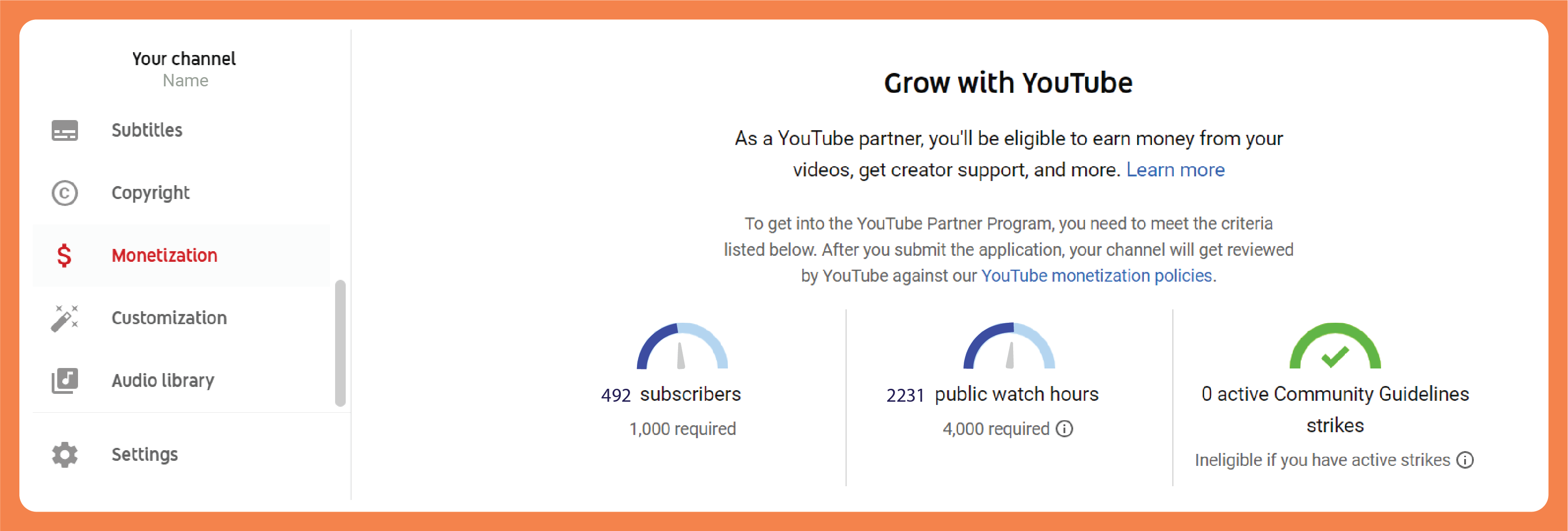 YouTube Partner Program channel homepage