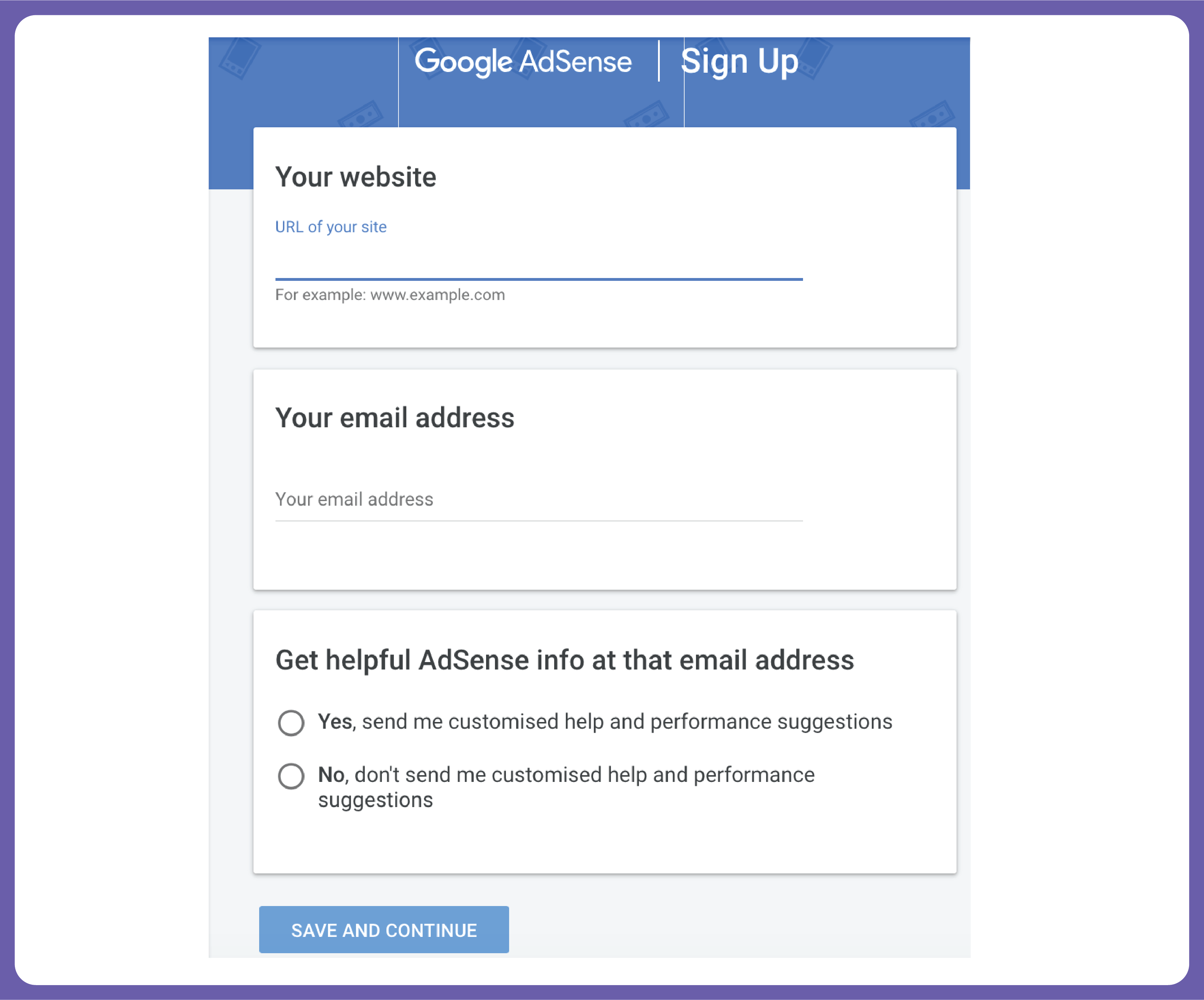 setting up adsense account