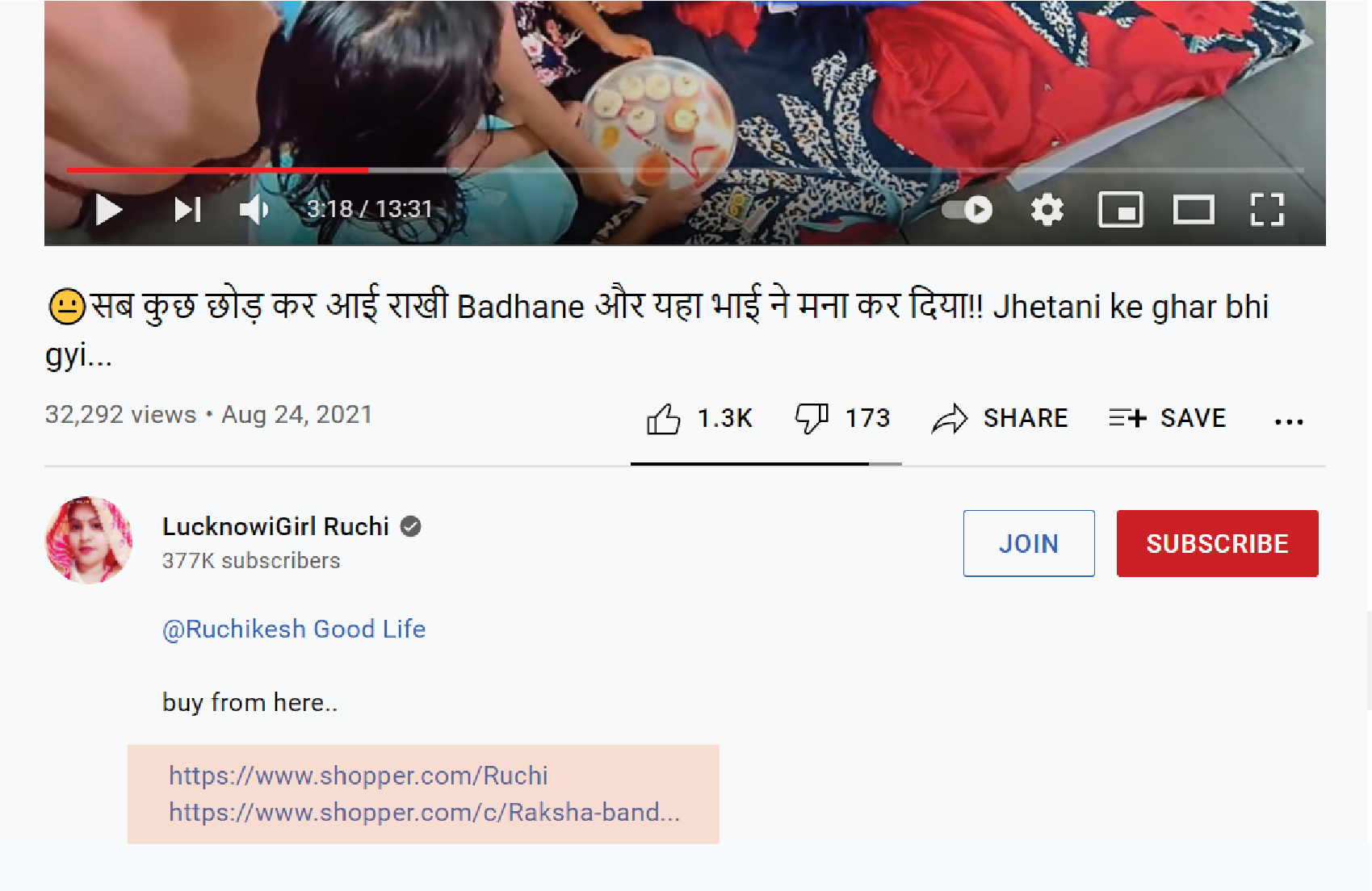 adding shopper link in the video description