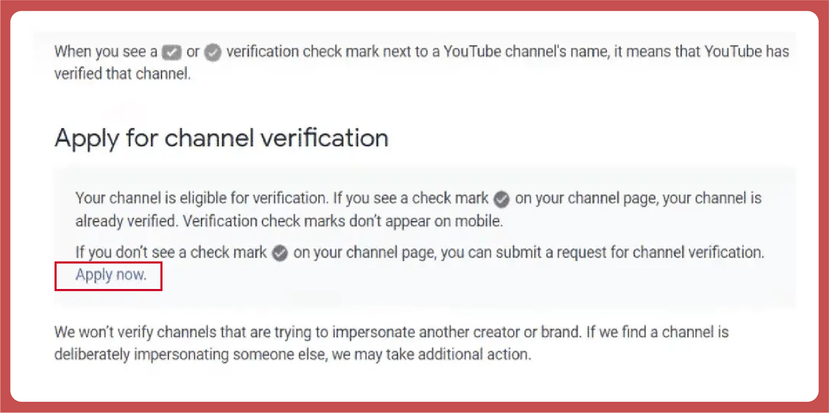 Applying for channel verification