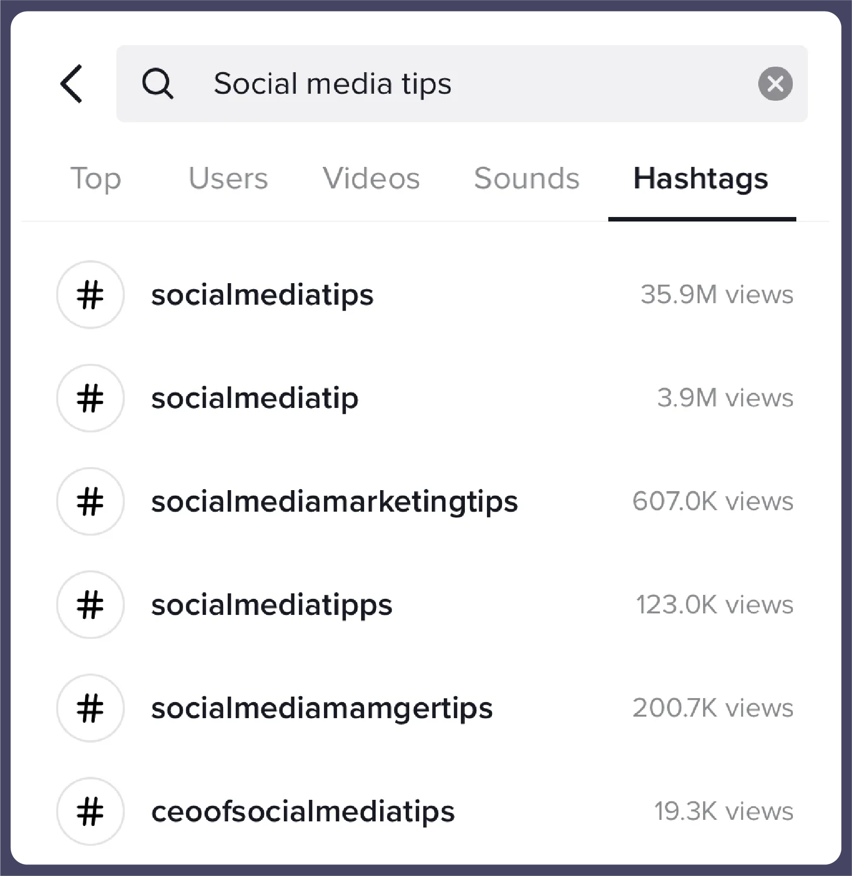 TikTok video hashtags