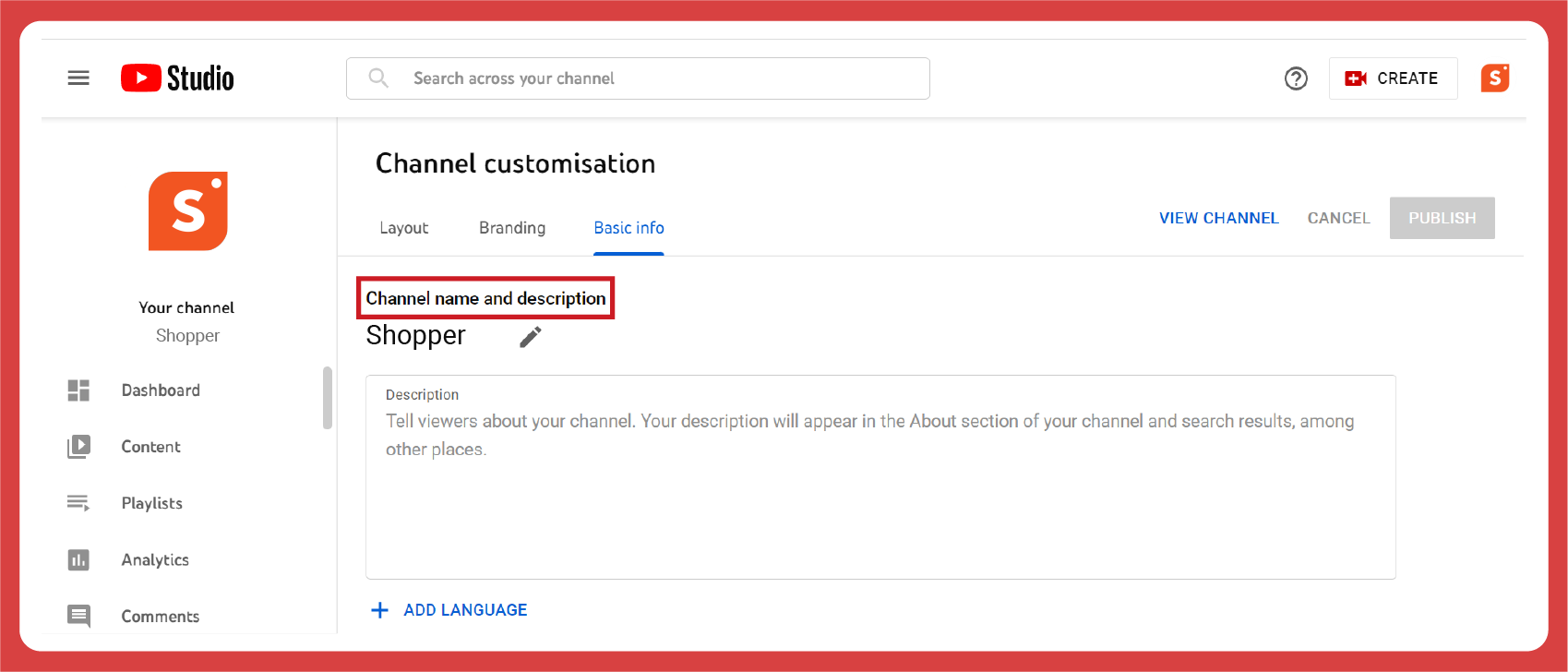 channel customization screenshot