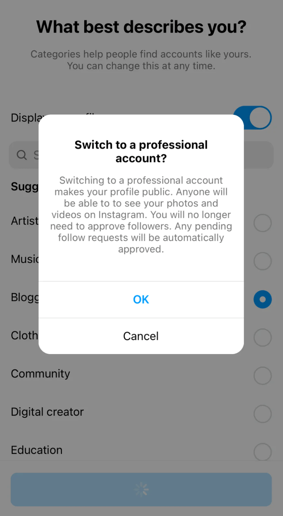 Switch to instagram creator account