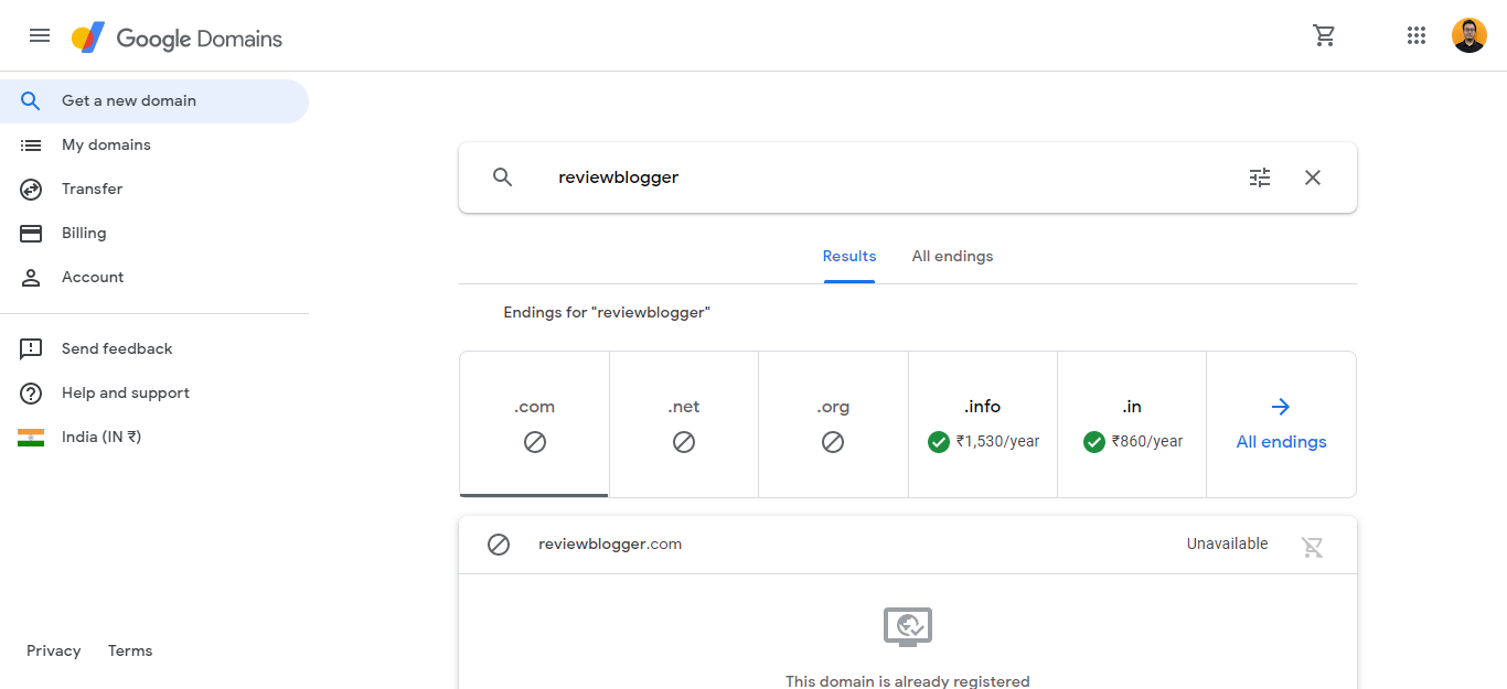 Choosing a domain name on google domains